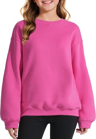 KEREDA Girls Crewneck Oversized Sweatshirt Long Sleeve Tops Loose Pullover Solid Fleece Clothes 7-14 Years in Kuwait