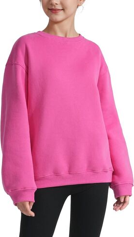 KEREDA Girls Crewneck Oversized Sweatshirt Long Sleeve Tops Loose Pullover Solid Fleece Clothes 7-14 Years in Kuwait
