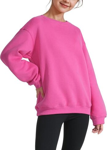 KEREDA Girls Crewneck Oversized Sweatshirt Long Sleeve Tops Loose Pullover Solid Fleece Clothes 7-14 Years in Kuwait