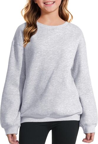 KEREDA Girls Crewneck Oversized Sweatshirt Long Sleeve Tops Loose Pullover Solid Fleece Clothes 7-14 Years in Kuwait