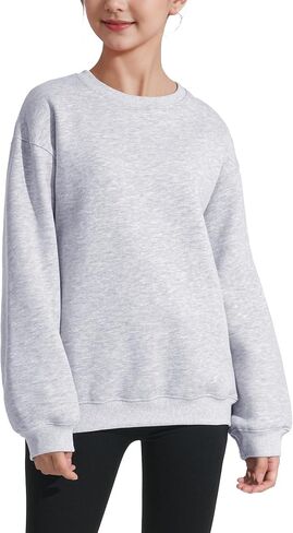 KEREDA Girls Crewneck Oversized Sweatshirt Long Sleeve Tops Loose Pullover Solid Fleece Clothes 7-14 Years in Kuwait