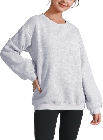 KEREDA Girls Crewneck Oversized Sweatshirt Long Sleeve Tops Loose Pullover Solid Fleece Clothes 7-14 Years in Kuwait