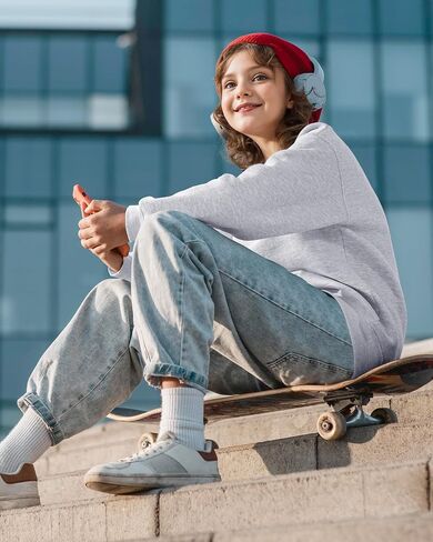KEREDA Girls Crewneck Oversized Sweatshirt Long Sleeve Tops Loose Pullover Solid Fleece Clothes 7-14 Years in Kuwait