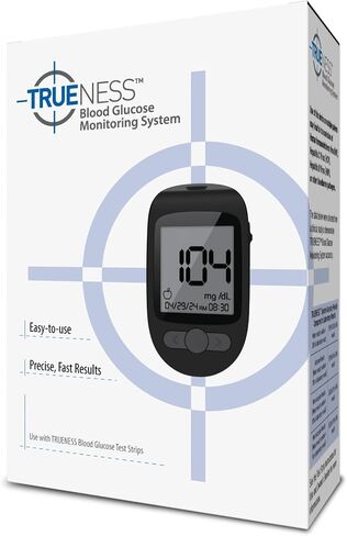 TRUENESS Blood Glucose Meter Bundle - Includes Meter, Meter Case, 100 Test Strips, 100 Lancets, Lancing Device and Control Solution - Ideal for Testing Blood Sugar Levels & Diabetes Management in Saudi Arabia