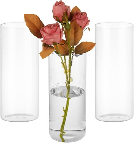 3 قطع مزهريات زجاجية أسطوانية للقطع المركزية بطول 8 بوصات مزهرية زجاجية حامل شموع الإعصار مجموعة من 3 مزهريات شفافة طويلة لديكور المنزل والزفاف in Kuwait