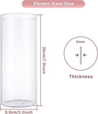 3 قطع مزهريات زجاجية أسطوانية للقطع المركزية بطول 8 بوصات مزهرية زجاجية حامل شموع الإعصار مجموعة من 3 مزهريات شفافة طويلة لديكور المنزل والزفاف in Kuwait