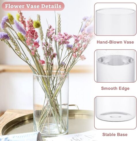 3 قطع مزهريات زجاجية أسطوانية للقطع المركزية بطول 8 بوصات مزهرية زجاجية حامل شموع الإعصار مجموعة من 3 مزهريات شفافة طويلة لديكور المنزل والزفاف in Kuwait