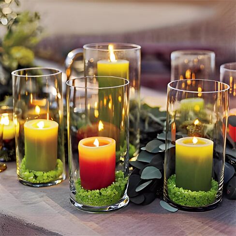 3 قطع مزهريات زجاجية أسطوانية للقطع المركزية بطول 8 بوصات مزهرية زجاجية حامل شموع الإعصار مجموعة من 3 مزهريات شفافة طويلة لديكور المنزل والزفاف in Kuwait