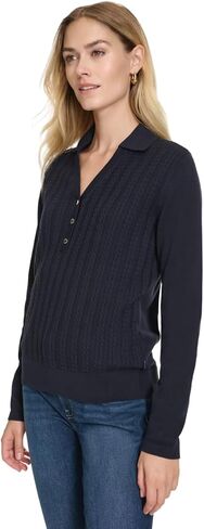 Nautica Women's V-Neck Cable Polo Long Sleeve in Saudi Arabia