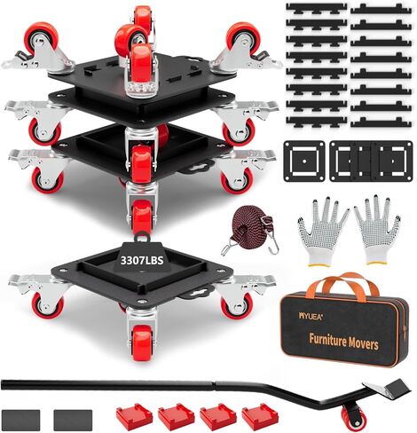 أثاث دوللي 5 عجلات شديدة التحمل مع واقيات جانبية قابلة للإزالة، سعة 3307 رطل، عجلات دوارة 360 درجة وفرامل جانبية، أداة رفع أثاث الأثاث مع عجلات للأجهزة والأرائك والأسرة والبيانو in Kuwait