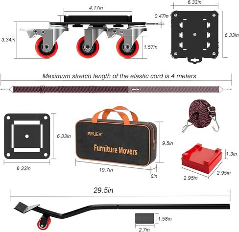أثاث دوللي 5 عجلات شديدة التحمل مع واقيات جانبية قابلة للإزالة، سعة 3307 رطل، عجلات دوارة 360 درجة وفرامل جانبية، أداة رفع أثاث الأثاث مع عجلات للأجهزة والأرائك والأسرة والبيانو in Kuwait
