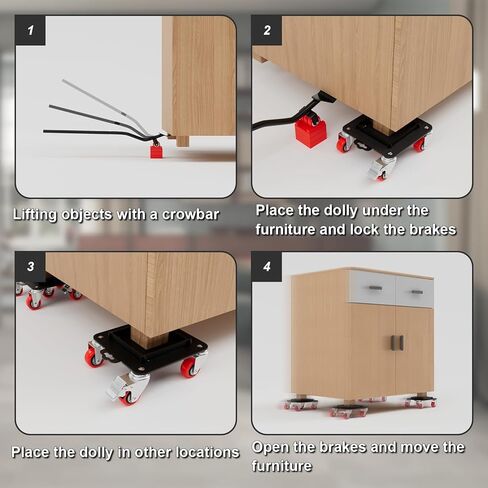 أثاث دوللي 5 عجلات شديدة التحمل مع واقيات جانبية قابلة للإزالة، سعة 3307 رطل، عجلات دوارة 360 درجة وفرامل جانبية، أداة رفع أثاث الأثاث مع عجلات للأجهزة والأرائك والأسرة والبيانو in Kuwait