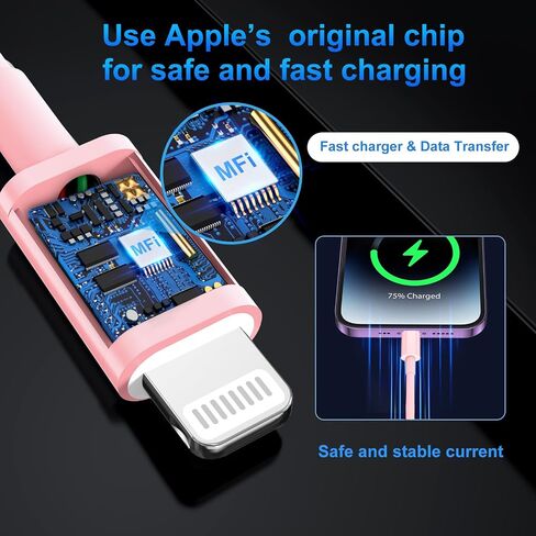 Dayoncy متوافق مع شاحن iPhone للشحن السريع، شاحن حائط USB C بقدرة 20 وات مع 3 عبوات بطول 10 أقدام USB C إلى كابل Lightning، كابل هاتف شحن سريع متوافق مع الهاتف 14/13/12/12 Pro Max/11/Xs Max/XR in Saudi Arabia