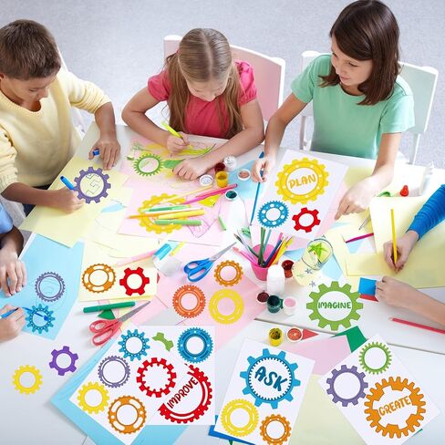 ReliThick 30 Pcs Gear Shaped Stem Floor Decal 4 1/4" - 8" Engineering Design Process Learning Activities Gear Floor Clings Ask Imagine Plan Create Improve Self Adhesive Window Sticker for Classroom in Kuwait