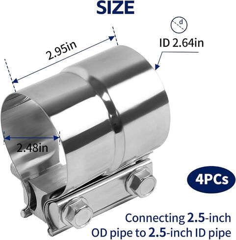Exhaust Clamp, Stainless Steel Muffler Band Clamp, Lap Joint Band Clamp Stainless Steel for Pipes, Mufflers, Catalytic Converters (2, 2.5inch) in Saudi Arabia