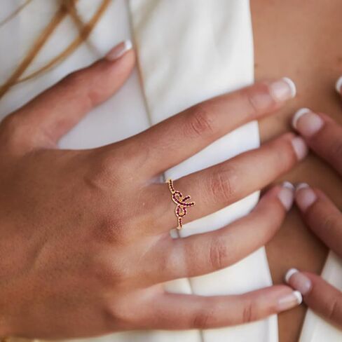 Harry and Henry Bow Knot Ring for Women Gold Bow Ring Dainty Stackable Rings Fashion Bow Jewelry Gift (Gold white, 6) in Kuwait