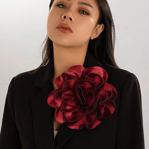 Large Flower Brooch for Women Dainty Rose Brooch Pins Handmade Satin Fabric Floral Brooch Pins Decorative Pins for Bride Wedding Party Dance Clothes Accessories Jewelry in Saudi Arabia