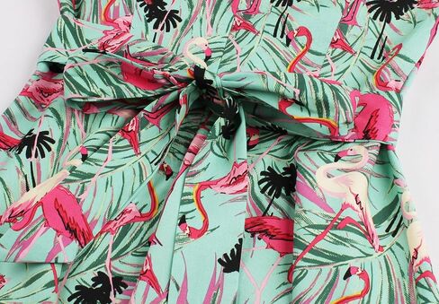 Wellwits Women's Tropical Leaf Flamingo Hepburn 1950s Vintage Swing Dress in Kuwait