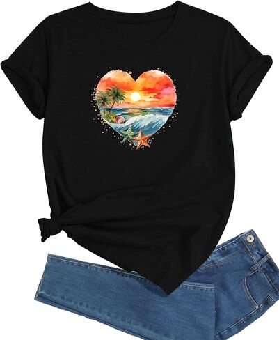 J&DHUASHA Women's T-Shirt Short Sleeve Crewneck Graphic Tees Printed Casual Summer Tops in Kuwait