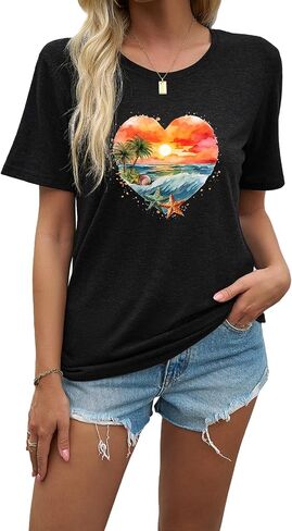 J&DHUASHA Women's T-Shirt Short Sleeve Crewneck Graphic Tees Printed Casual Summer Tops in Kuwait