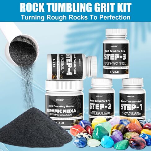 4-Step 3LB Rock Tumbler Grit and Polish Refill Kit, Premium Rock Tumbler Media, Effective Rock Tumbling Supplies for Producing Gorgeous Polished Stones, Suitable for All Rock Polishers and Tumblers in Kuwait