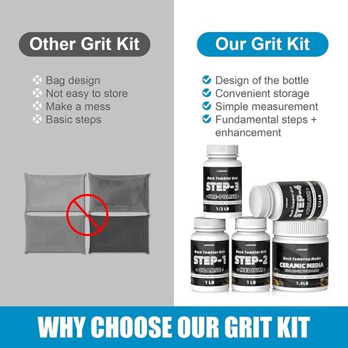 4-Step 3LB Rock Tumbler Grit and Polish Refill Kit, Premium Rock Tumbler Media, Effective Rock Tumbling Supplies for Producing Gorgeous Polished Stones, Suitable for All Rock Polishers and Tumblers in Kuwait
