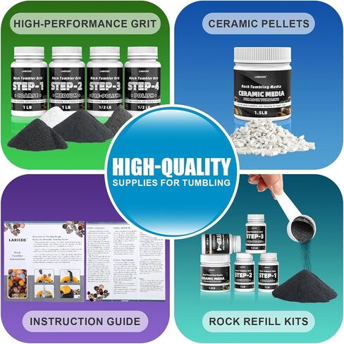 4-Step 3LB Rock Tumbler Grit and Polish Refill Kit, Premium Rock Tumbler Media, Effective Rock Tumbling Supplies for Producing Gorgeous Polished Stones, Suitable for All Rock Polishers and Tumblers in Kuwait