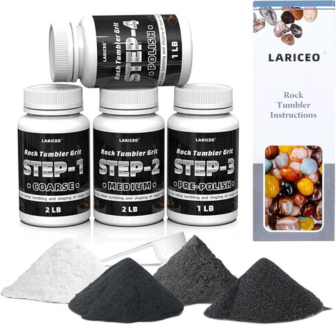 4-Step 3LB Rock Tumbler Grit and Polish Refill Kit, Premium Rock Tumbler Media, Effective Rock Tumbling Supplies for Producing Gorgeous Polished Stones, Suitable for All Rock Polishers and Tumblers in Kuwait