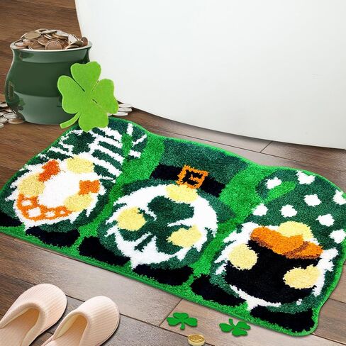 Hexagram St Patricks Day Bathroom Rug, Gnomes St Patricks Day Bath Mat, St Patricks Day Decor, St Patricks Day Rug for Bathroom Indoor, St Patrick's Soft Non Slip Washable Bath Rug 16x31.5 Inches in Kuwait
