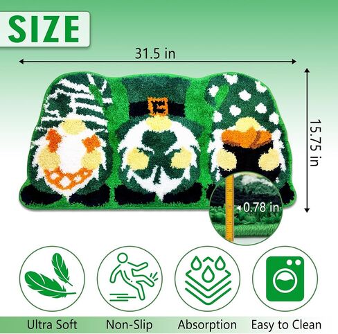 Hexagram St Patricks Day Bathroom Rug, Gnomes St Patricks Day Bath Mat, St Patricks Day Decor, St Patricks Day Rug for Bathroom Indoor, St Patrick's Soft Non Slip Washable Bath Rug 16x31.5 Inches in Kuwait
