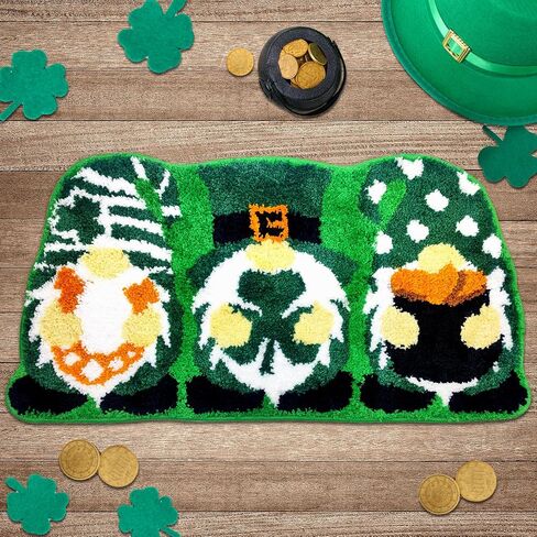 Hexagram St Patricks Day Bathroom Rug, Gnomes St Patricks Day Bath Mat, St Patricks Day Decor, St Patricks Day Rug for Bathroom Indoor, St Patrick's Soft Non Slip Washable Bath Rug 16x31.5 Inches in Kuwait