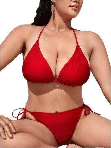Milumia Women's Plus Size Sexy 2 Piece Swimsuit Halter String Triangle Bikini Set Bathing Suit in Saudi Arabia