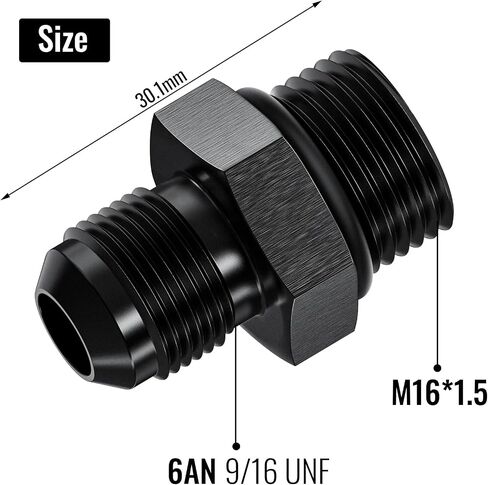 2Pcs 6AN Male to M10 x 1mm Male Swivel Flare Metric Fitting Adapter, Black Straight Hard Aluminum Hex Anodized Connector, Automotive Accessories Suitable for Vehicle Fuel Oil Line Modification in Saudi Arabia