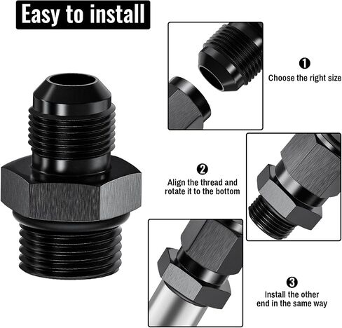 2Pcs 6AN Male to M10 x 1mm Male Swivel Flare Metric Fitting Adapter, Black Straight Hard Aluminum Hex Anodized Connector, Automotive Accessories Suitable for Vehicle Fuel Oil Line Modification in Saudi Arabia