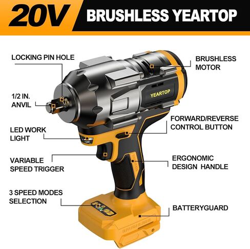 Cordless Impact Wrench for Milwaukee 18V Battery, 900Ft-lbs(1200N.m) Brushless Power Impact Driver, 1/2" High Torque Impact Gun with 4-Mode Speed, 6 Sockets, LED Work Light (Battery NOT included) in Saudi Arabia