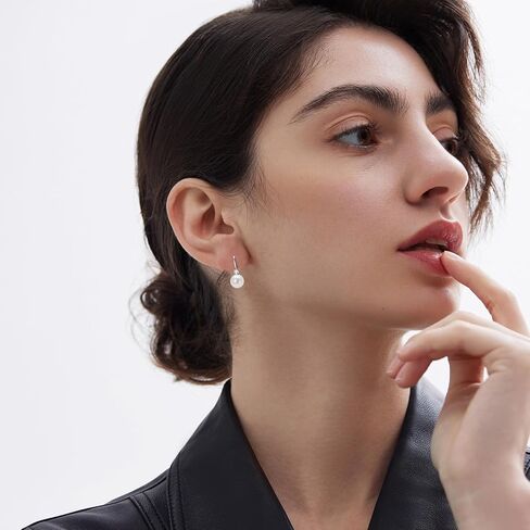 أقراط اللؤلؤ للنساء، أقراط متدلية من الفضة الإسترلينية للمياه العذبة واللؤلؤ الأبيض المستزرع في المياه العذبة هدايا مجوهرات الزفاف للعروس in Kuwait