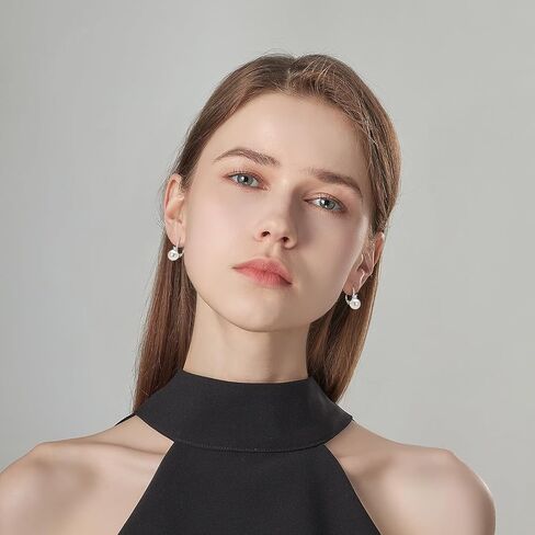 أقراط اللؤلؤ للنساء، أقراط متدلية من الفضة الإسترلينية للمياه العذبة واللؤلؤ الأبيض المستزرع في المياه العذبة هدايا مجوهرات الزفاف للعروس in Kuwait