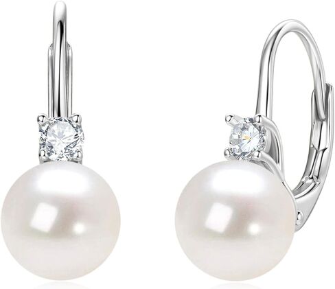 أقراط اللؤلؤ للنساء، أقراط متدلية من الفضة الإسترلينية للمياه العذبة واللؤلؤ الأبيض المستزرع في المياه العذبة هدايا مجوهرات الزفاف للعروس in Kuwait