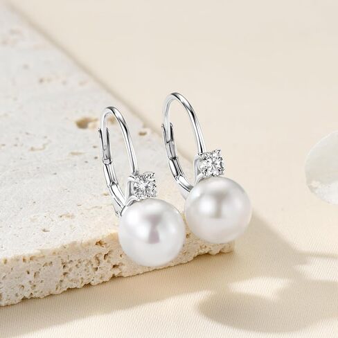 أقراط اللؤلؤ للنساء، أقراط متدلية من الفضة الإسترلينية للمياه العذبة واللؤلؤ الأبيض المستزرع في المياه العذبة هدايا مجوهرات الزفاف للعروس in Kuwait