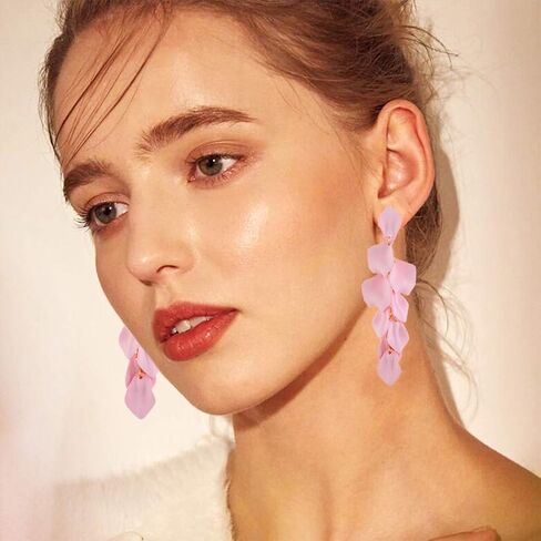 GVUSMIL Acrylic Rose Petal Drop Dangle Earrings Bohemian Resin Square/Oval/Hoop/Flower/Heart Statement Earrings for Women Gifts in Kuwait