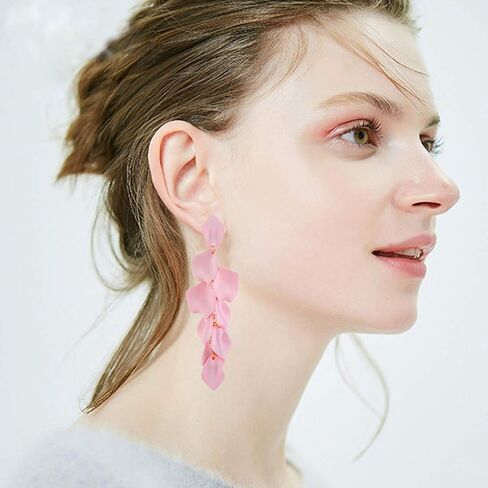 GVUSMIL Acrylic Rose Petal Drop Dangle Earrings Bohemian Resin Square/Oval/Hoop/Flower/Heart Statement Earrings for Women Gifts in Kuwait