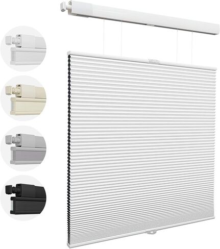 ظلال خلوية لاسلكية من أعلى إلى أسفل من MiLin بدون حفر، ألوان متطابقة بدون أدوات، ستائر خلوية لستائر وظلال بتصميم قرص العسل لنظام Windows (أبيض معتم، 27 بوصة عرض × 64 بوصة ارتفاع) in Kuwait