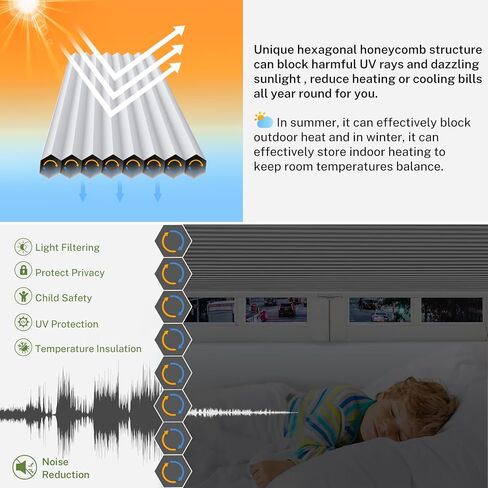 ظلال خلوية لاسلكية من أعلى إلى أسفل من MiLin بدون حفر، ألوان متطابقة بدون أدوات، ستائر خلوية لستائر وظلال بتصميم قرص العسل لنظام Windows (أبيض معتم، 27 بوصة عرض × 64 بوصة ارتفاع) in Kuwait