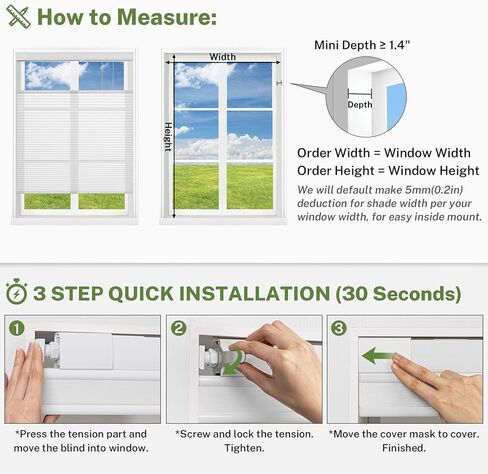 ظلال خلوية لاسلكية من أعلى إلى أسفل من MiLin بدون حفر، ألوان متطابقة بدون أدوات، ستائر خلوية لستائر وظلال بتصميم قرص العسل لنظام Windows (أبيض معتم، 27 بوصة عرض × 64 بوصة ارتفاع) in Kuwait