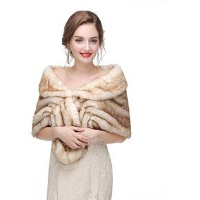 Women's Faux Fur Shawl Wrap Cape for Bridal Wedding Party Blue Artificial Wool