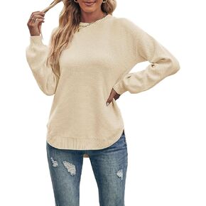 MEROKEETY Women's 2024 Fall Long Balloon Sleeve Crew Neck Sweater Tops Waffle Knit Soft Pullover Jumper