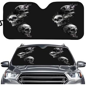 Buybai Sun Cover for Car Windshield 57 * 27 in Black Sun Visor for UV Rays Foldable Auto Front Window Sunshades Skull Print Cool