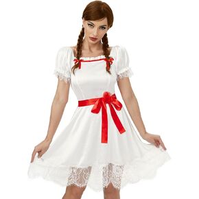 For G and PL Women's Halloween Horror Scary Doll Costume White Dress with Belt