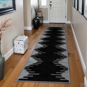 Seavish Black Rug for Living Room 5x7 Area Rugs Modern Geometric Non Slip Soft Accent Rugs for Bedroom Aesthetic Neutral Area Rug Non Shedding Low Pile Floor Carpet for Dining Room Entryway Office