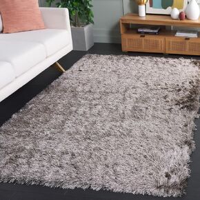 SAFAVIEH Paris Shag Collection Area Rug - 5' x 8', Sable, Handmade Silken Glam, 2.5-inch Thick Ideal for High Traffic Areas in Living Room, Bedroom (SG511-9292)